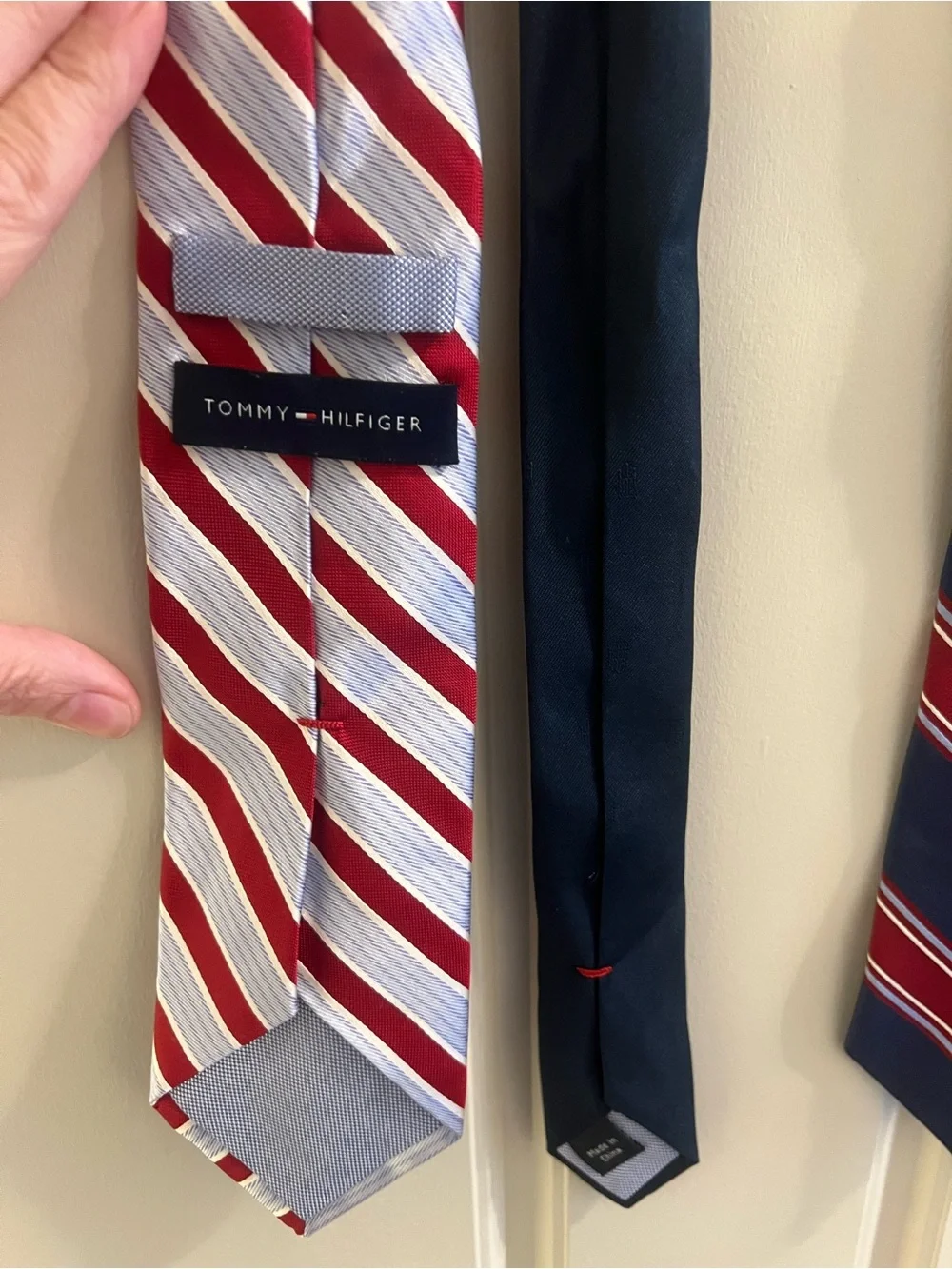 2 -Tommy Hilfiger Red, White & Navy Striped Tie Set